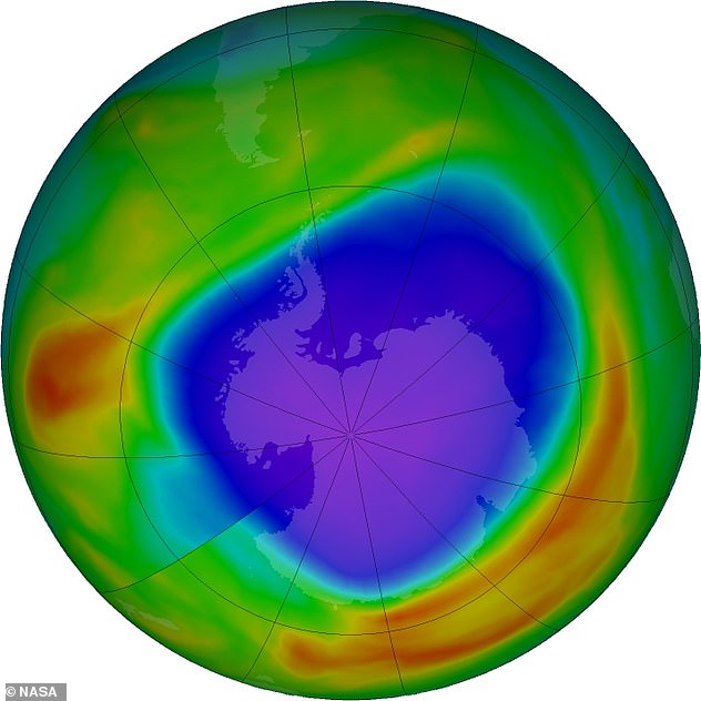 The ozone layer still has a long way to go until it recovers. On October 5 of this year (pictured) the layer reached a thickness of only 109 Dobson units, less than half of the pre-1979 average.